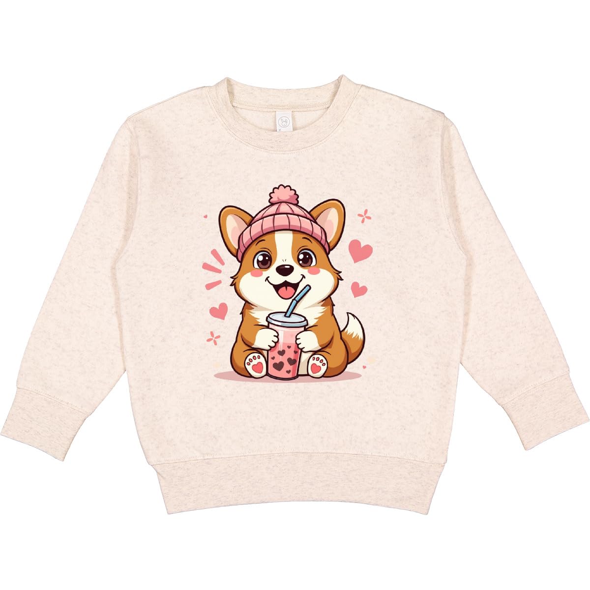 inktastic Kawaii Corgi Dog Boba Milk Tea Cute Welsh Puppy Toddler Sweatshirt 3T Natural Heather 44add