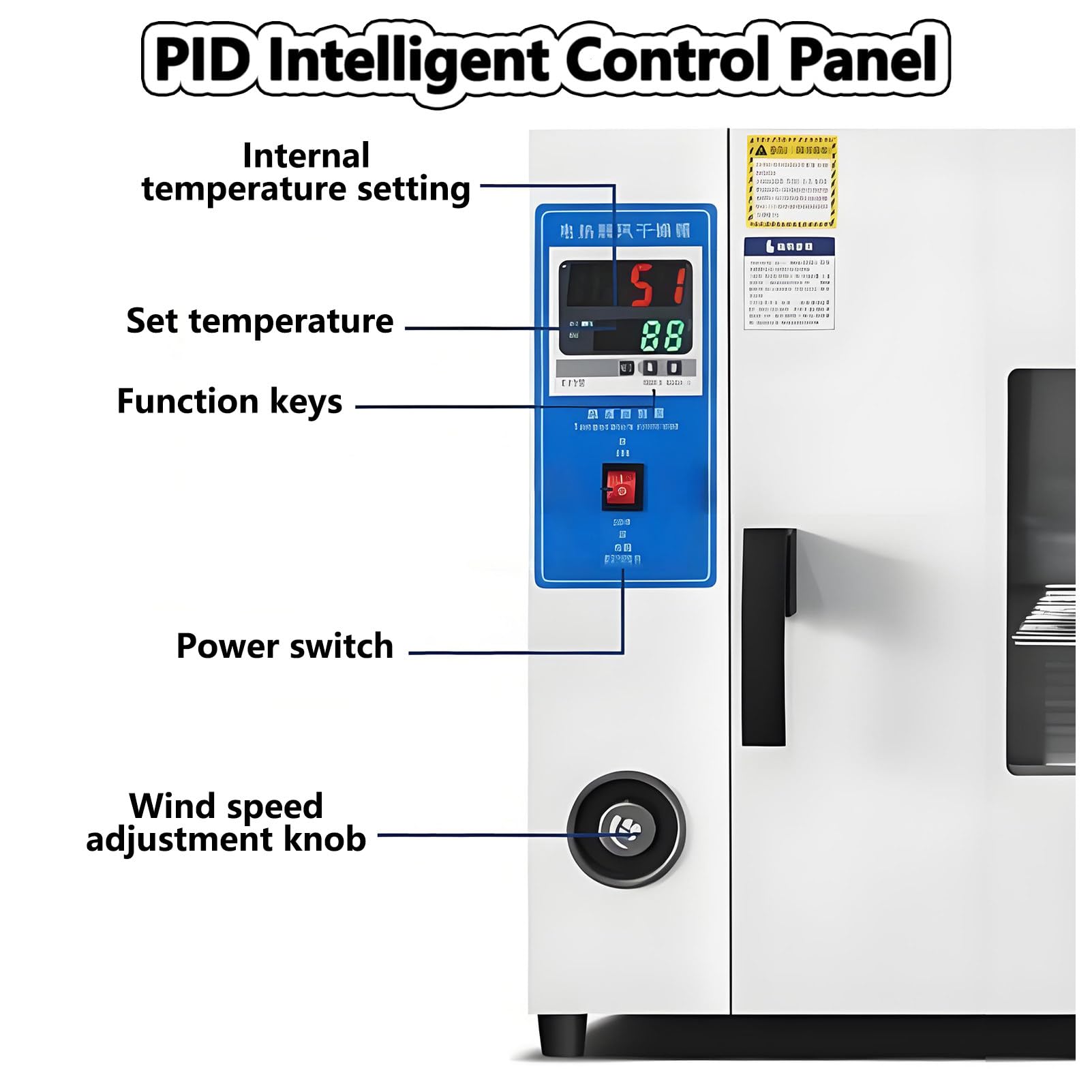 Horno de Secado al Vacío, Horno de Secado por Chorro de Aire a Temperatura Constante, Estufa de Secado Laboratorio, con Control Inteligente, Velocidad de Ventilador Ajustable 43L