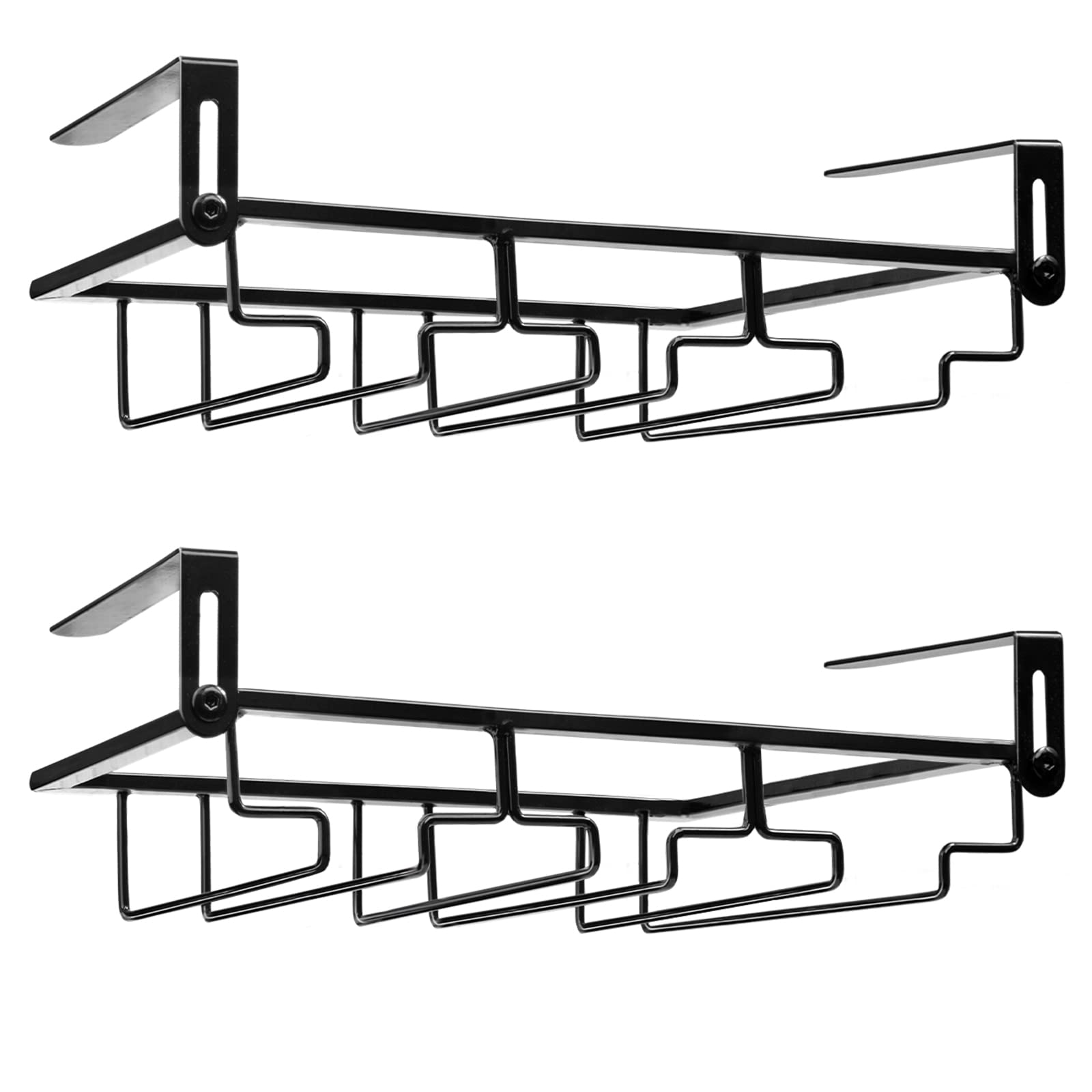 MERYSAN 2 Piezas Soporte para Copas de Vino Vasos de Hierro, Colgador para Copas, Estante para Copa de Vino Debajo del Gabinete, para Colgar Copas en la Cocina, Bar o Restaurante (Negro 3)