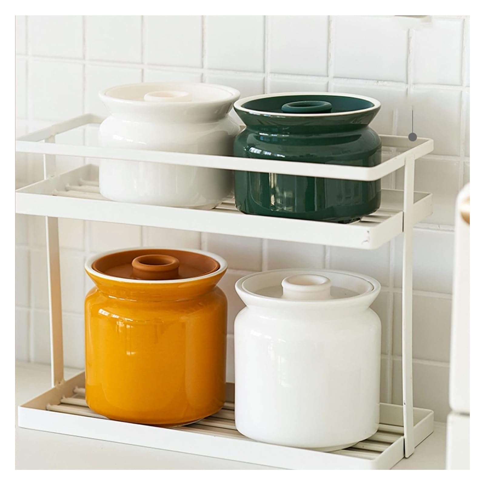 Sucrier, sucrier, sucrier avec couvercle hermétique, pot de stockage de sucre de couleur unie, pot à sucre, récipient à sucre pot à épices-blanc(Yellow,10x15.5cm)