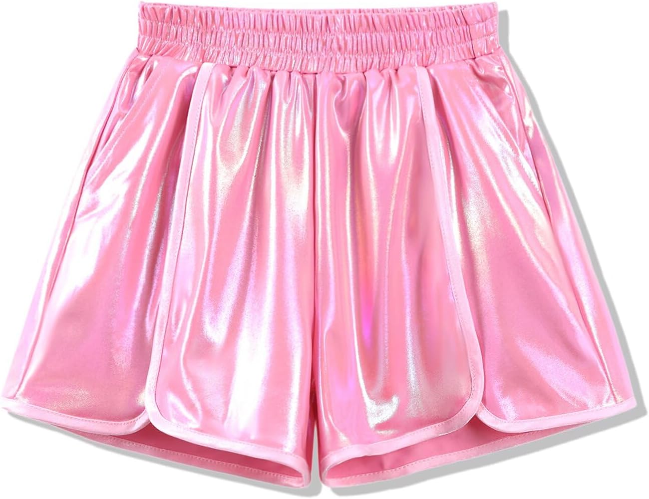 Girls Metallic Shorts Kids Shiny Hot Pants Elastic Waistband Shorts with Pockets