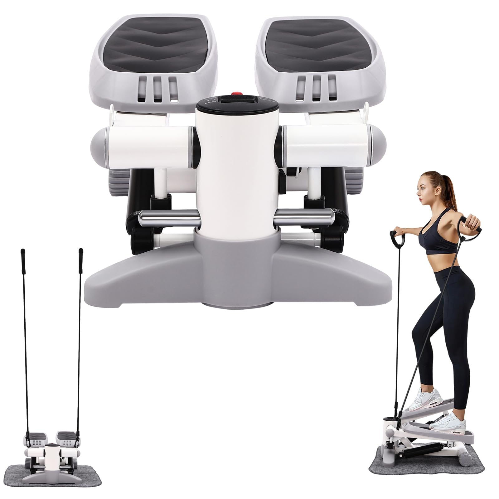 Stepper Ufficio, con 2 fasce di resistenza, fitness stepper per casa, mini stepper con schermo a LED, altezza regolabile, per perdita di peso, modellamento ed esercizio quotidiano, portata fino a 150