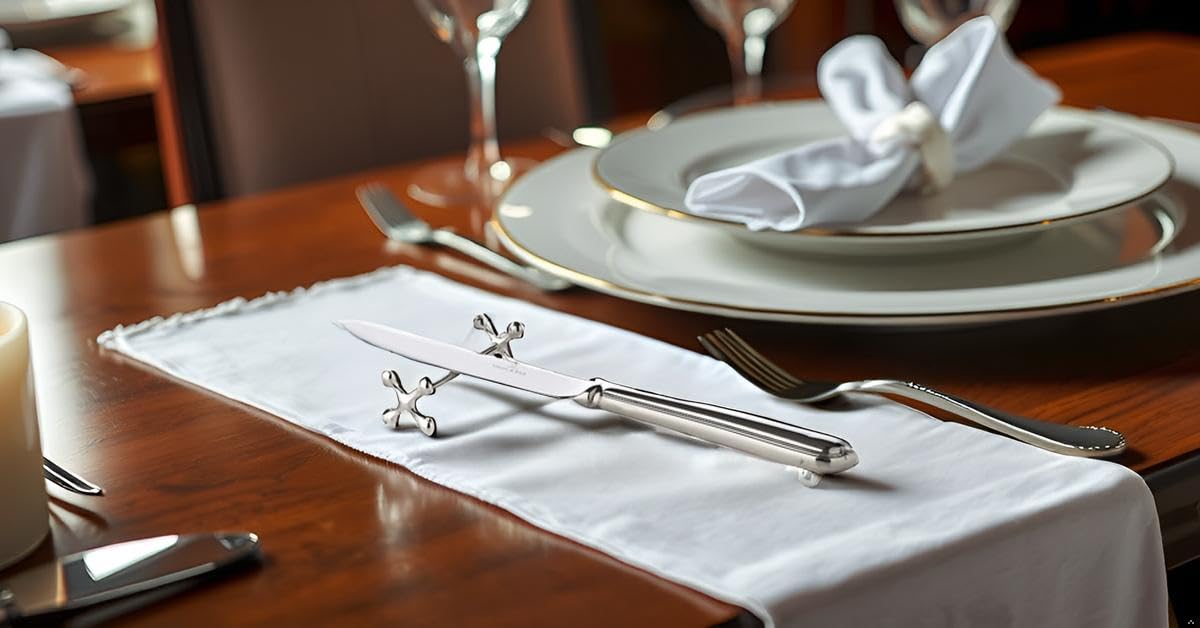 Messerbänke (6er Set) Kreuz/Knochen | L 7,5 cm | Premium Silber Plated versilbert | Edles Geschenk mit Box