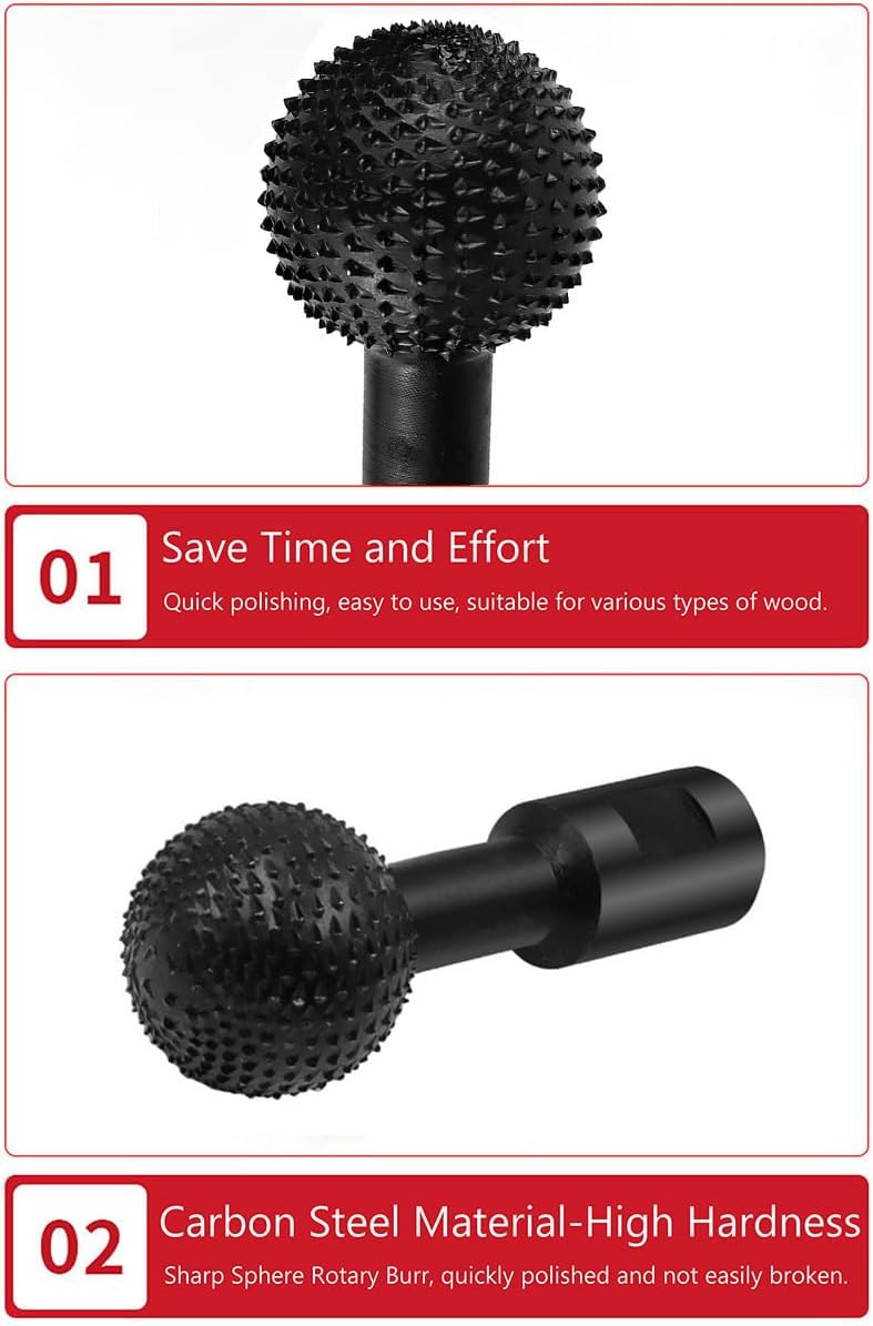 3pcs Sphere Rotary Burr Set For Drill With 5/8”-11 Threads For 4 1/2 And 5 Inch Angle Grinder, Spherical Grinding Head For Die Grinder For Chamfering, Engraving, Deburring And Polishing