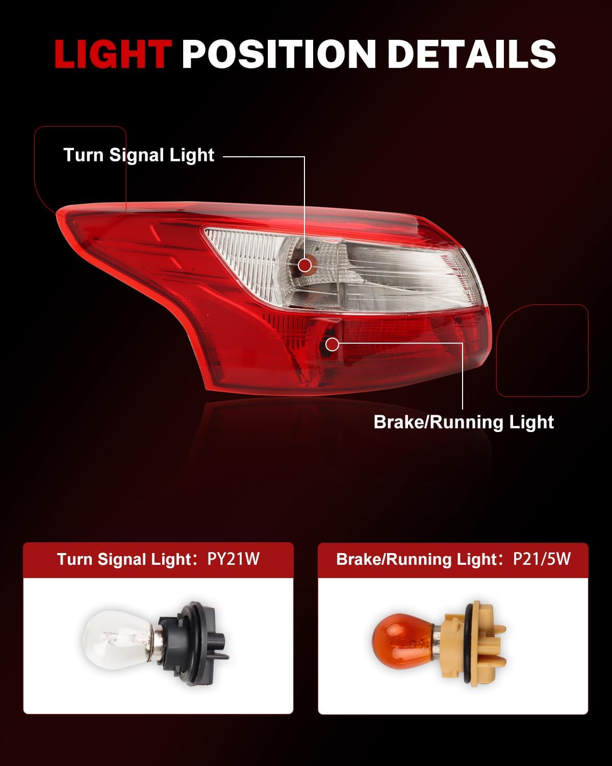 Tail Lights Assembly Compatible with Fo-rd Focus Sedan 2012 2013 2014, [Bulbs Included] Right/Passenger Side, Taillight Rear Lamp Assembly, Red Lens