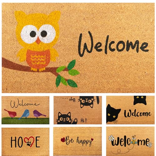 Paillasson Hibou en Fibre de Coco - 70x40cm - Tapis de Porte de Bienvenue, Surface Antidérapante PVC &amp; Fibre de Coco - Entrée Maison, Couloirs, Portes - Accessoires Maison -Original &amp; Minimaliste