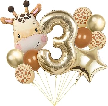 Giraffe Balloons, Number 3 Safari Animal Balloons For Birthday Decorations