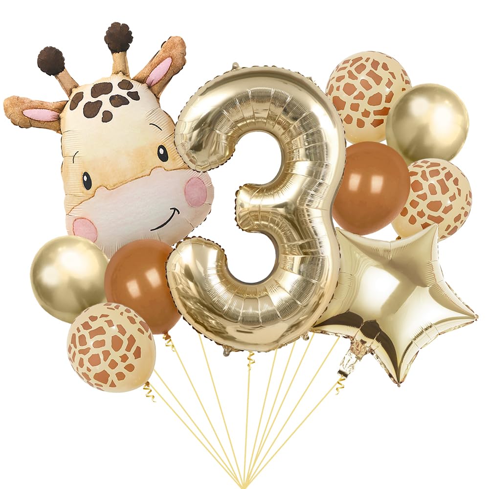 Giraffe Balloons, Number 3 Safari Animal Balloons For Birthday Decorations — image 1
