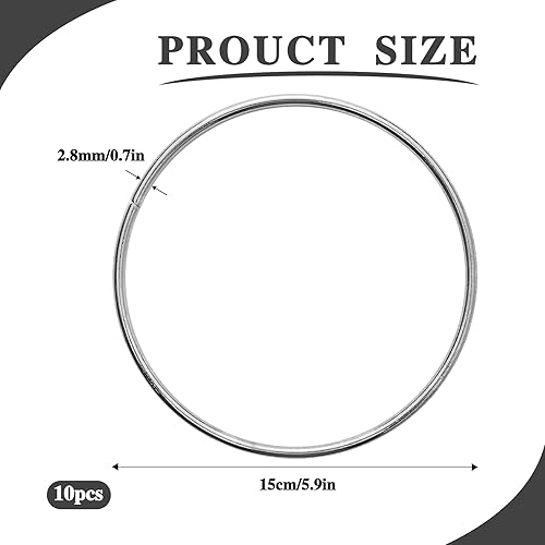 Miniatura 2 de 10 anillos de metal de 6 pulgadas para manualidades, aros de plata, anillos florales de macramé, para manualidades, suministros de atrapasueños