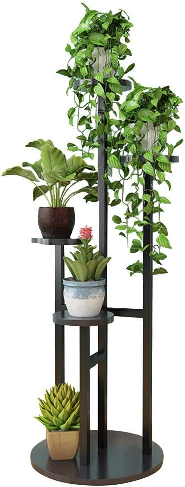 Wood Flower Racks Plant Stand Indoor Outdoor Flower Pot Holder Garden Patio Balcony Tall Planter Flower Bonsai Display Shelf Metal Frame, Black