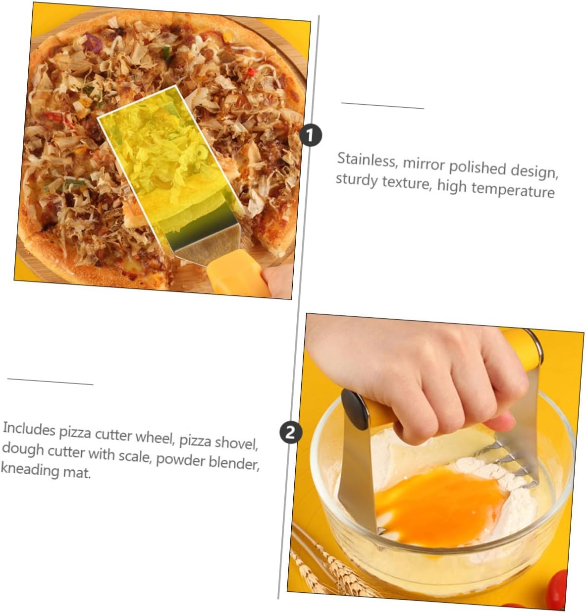 5pcs Stainless Steel Pizza Cutter Wheel and Silicone Dough Kneading Mat with Scale Baking Tool Set for Pizza Making and Dough Preparation in Kitchen