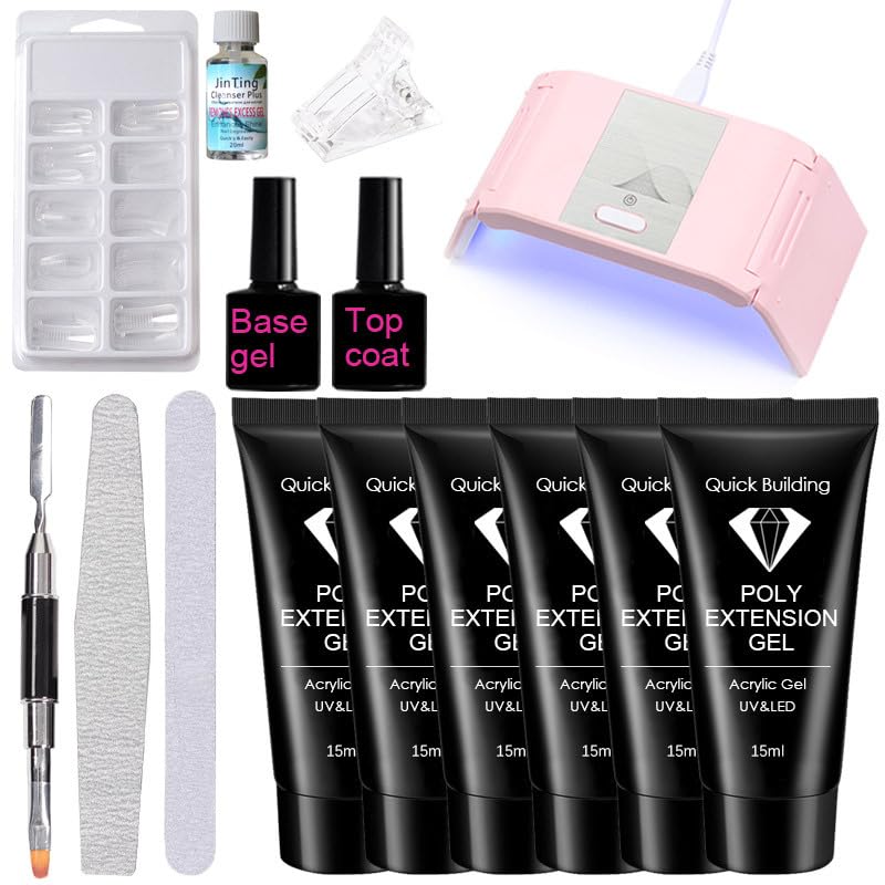 Kit de extensión de gel de uñas de polivinilo con lámpara LED UV y herramienta de manicura para principiantes, uso doméstico profesional