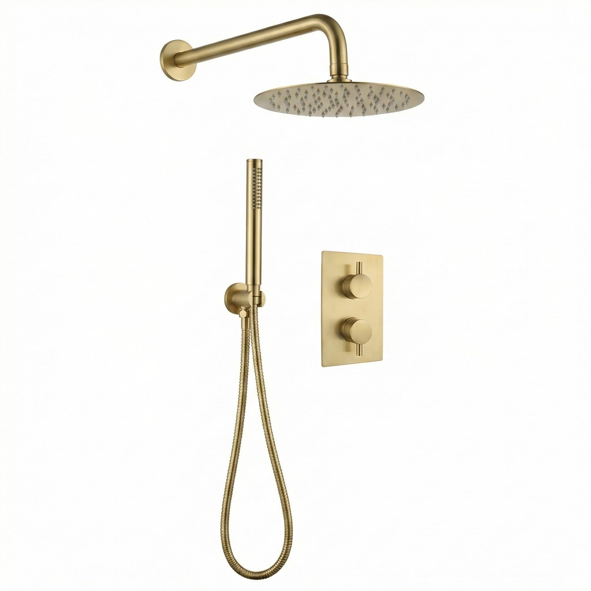 ARKO 2 Way Round Concealed Thermostatic Mixer Shower with 2 Dial,Twin Head, Valve and Handset (Brass)