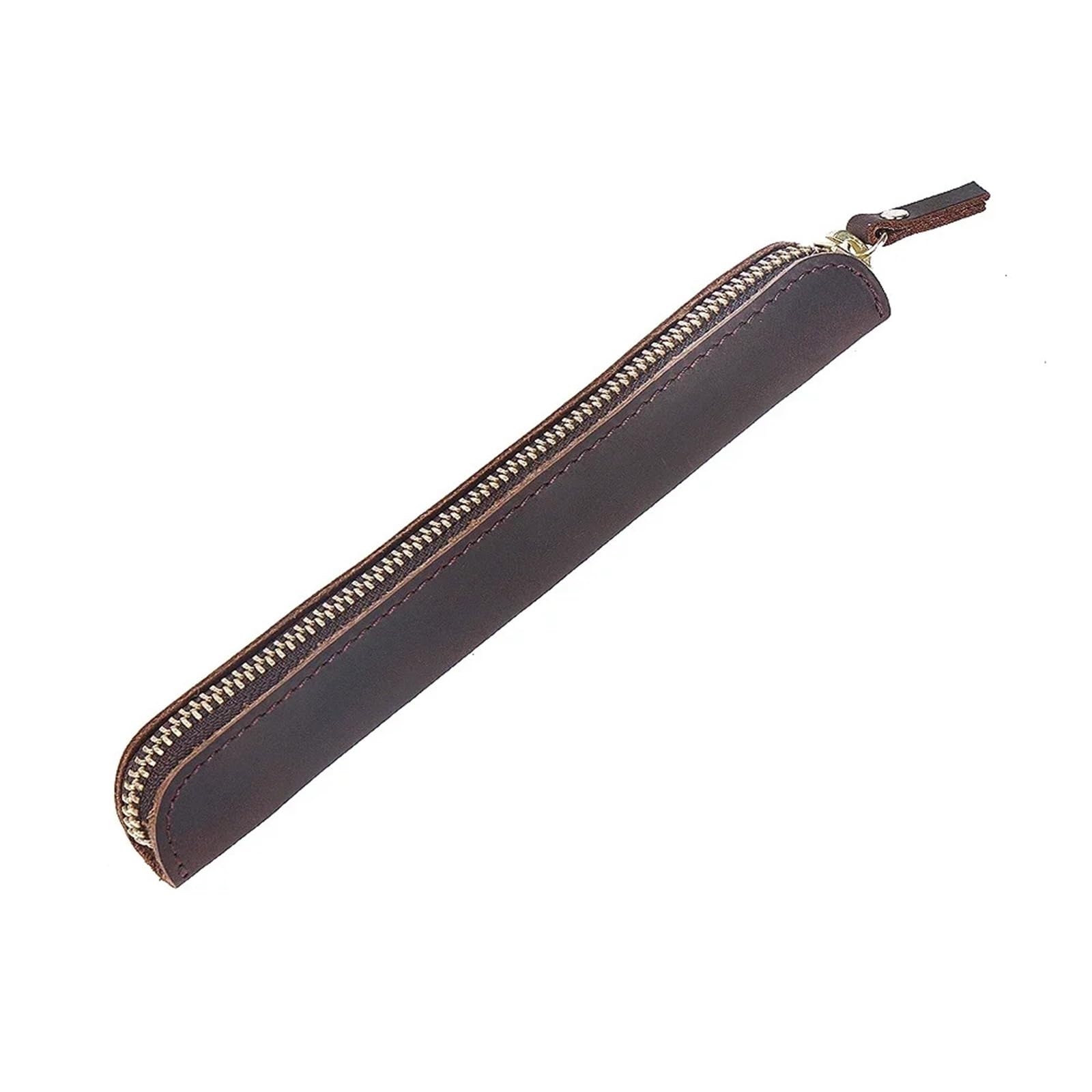 Mlyvax Vintage Genuine Leather Pencil Case Cowhide Zipper Pen Pouch Single Pocket Stationery Organizer Bag for Notebook School Office(8pcs)