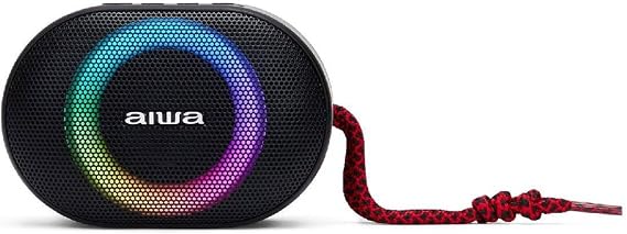 Aiwa BST-330RD Compact Bluetooth Speakers, Long Life, High Performance, Hyperbass Technology, 10 W Power, RGB Lighting, Card Reader, Waterproof Colour: Black and Red