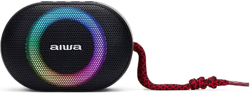 Aiwa BST-330RD Compact Bluetooth Speakers, Long Life, High Performance, Hyperbass Technology, 10 W Power, RGB Lighting, Card Reader, Waterproof Colour: Black and Red
