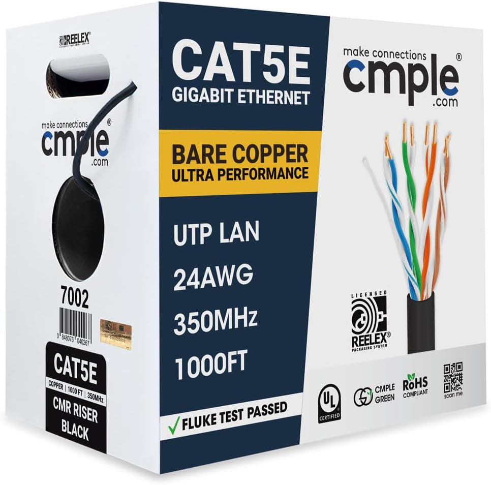 Cmple Cat 5e Cable UL Verified Cat5e 1000ft 24