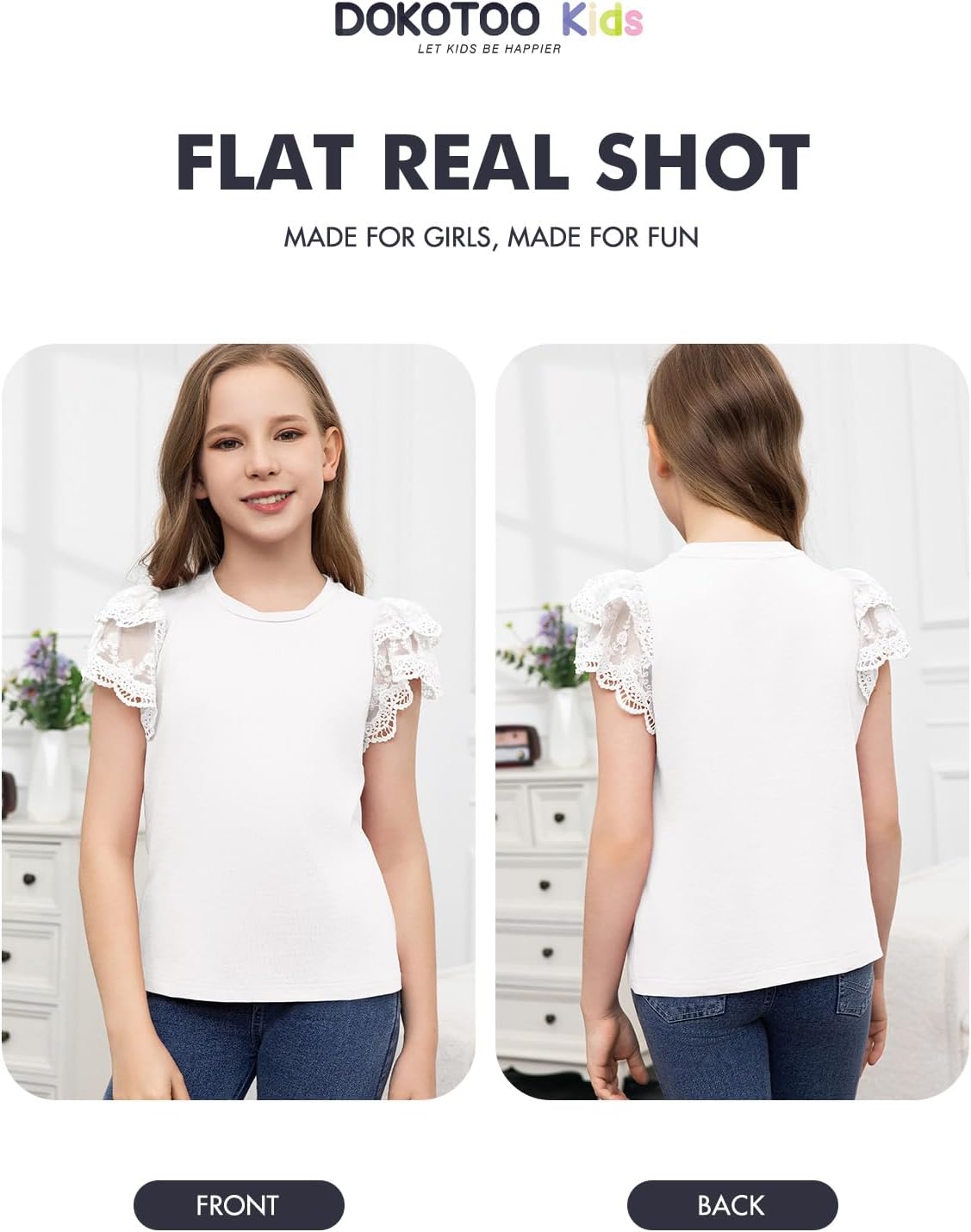 Girls Shirts Teen Summer Top Tween T Shirt Cute Lace Short Sleeve Blouse Size 6-15 Years Old - Image 4