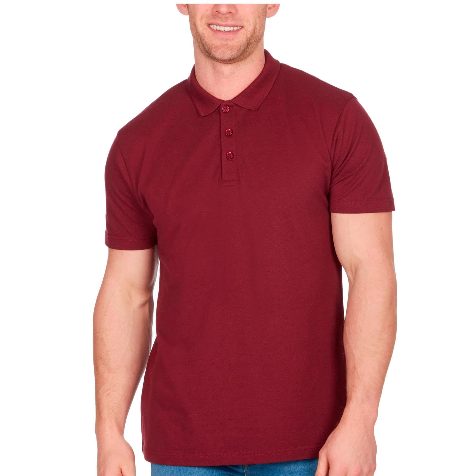 Style It Up Men's Maroon Polo Shirt Short Sleeve Top Plain T Shirt Casual Work Golf Tee Pique Basic (, 2XL)