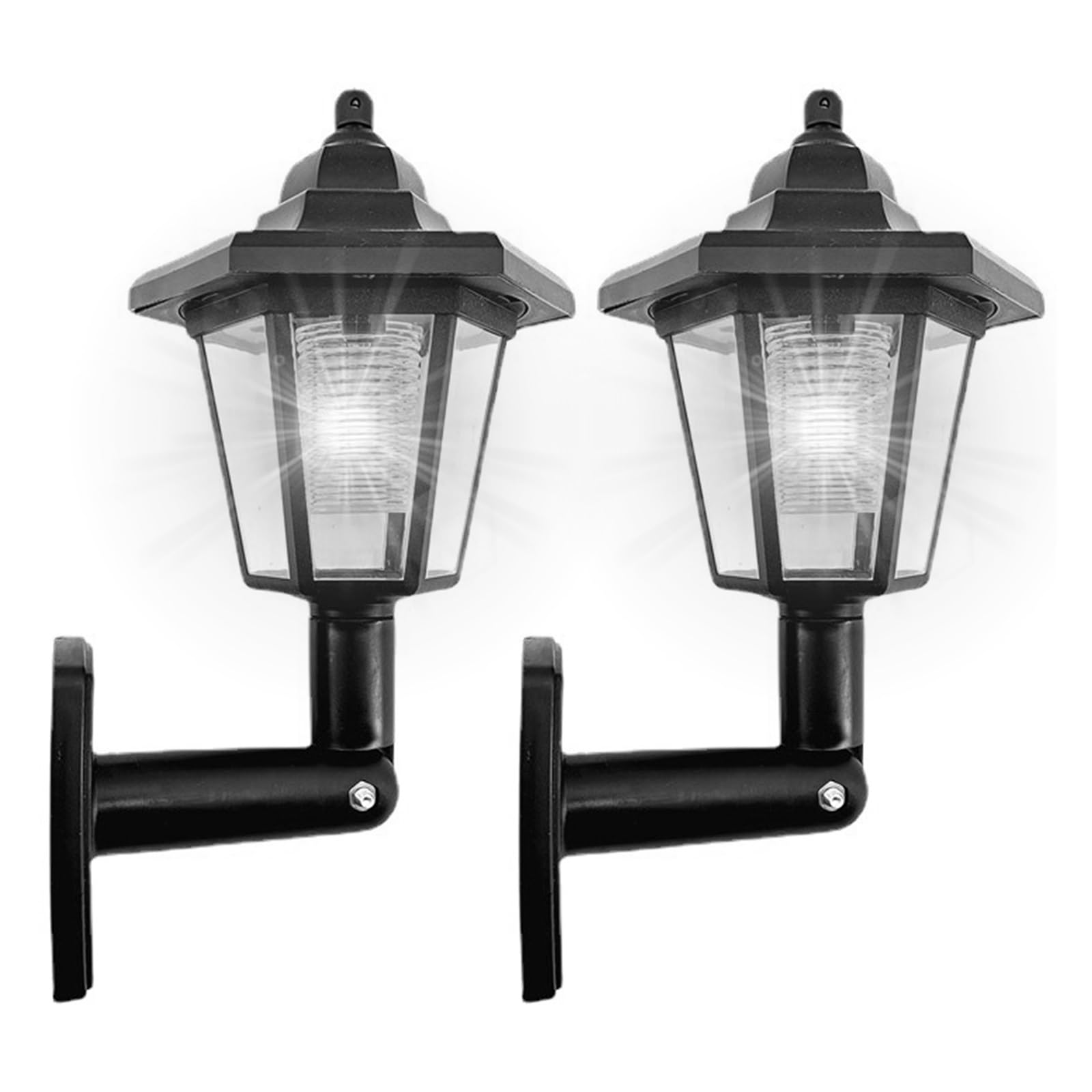 Zewnętrzna lampa słupkowa do ogrodu, lampy solarne, lampa ścienna LED na werandę, oświetlenie ogrodowe zewnętrzne, wodoodporna, sześciokątna latarnia uliczna, oświetlen(C 2szt. Białe światło