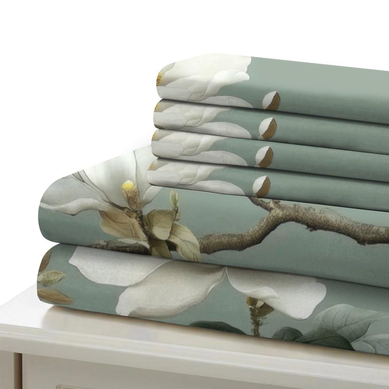 Weiße Magnolia Blüten 3-teiliges Reines Polyester Botanischer Garten Stil Bettbezugset, Versteckter Reißverschluss, Krippenbettwäsche, Babysicher & Gifffrei King（220x240cm）