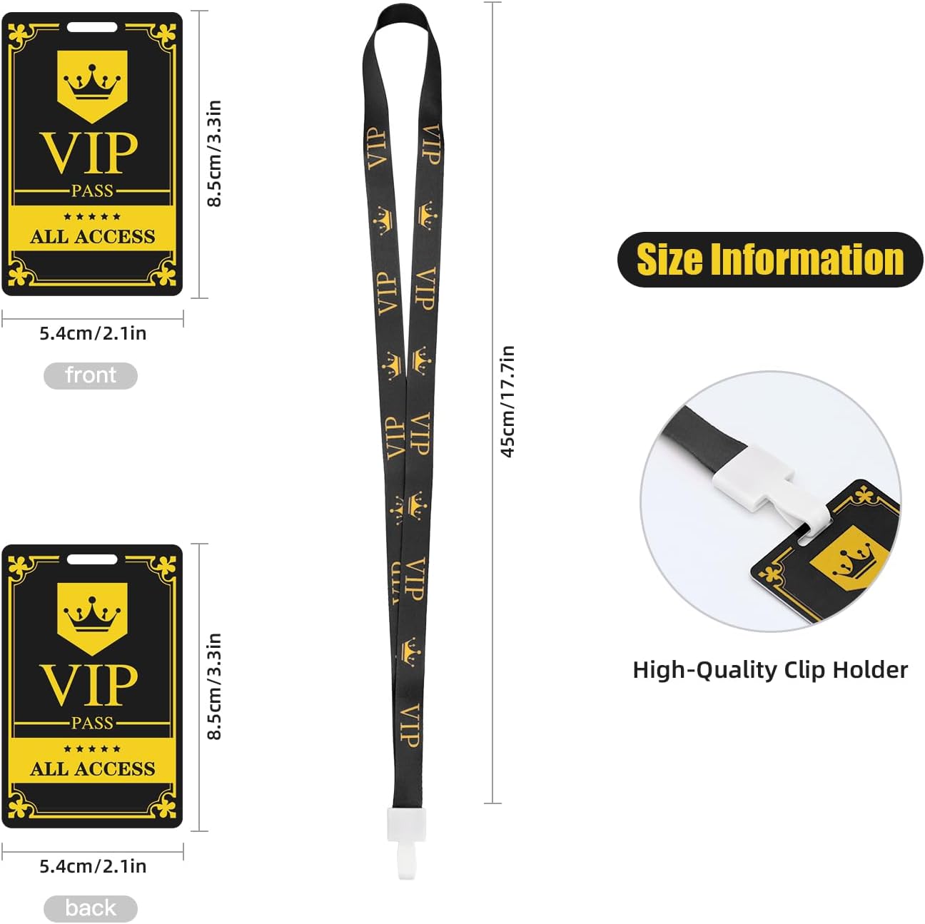 Backstage Pass & VIP Lanyards (25 pcs) - Premium Reusable Security Cards for Concerts, Gaming Events, Backstage Access, Birthday Parties, School & Corporate by OSTENBIG (Black Gold)
