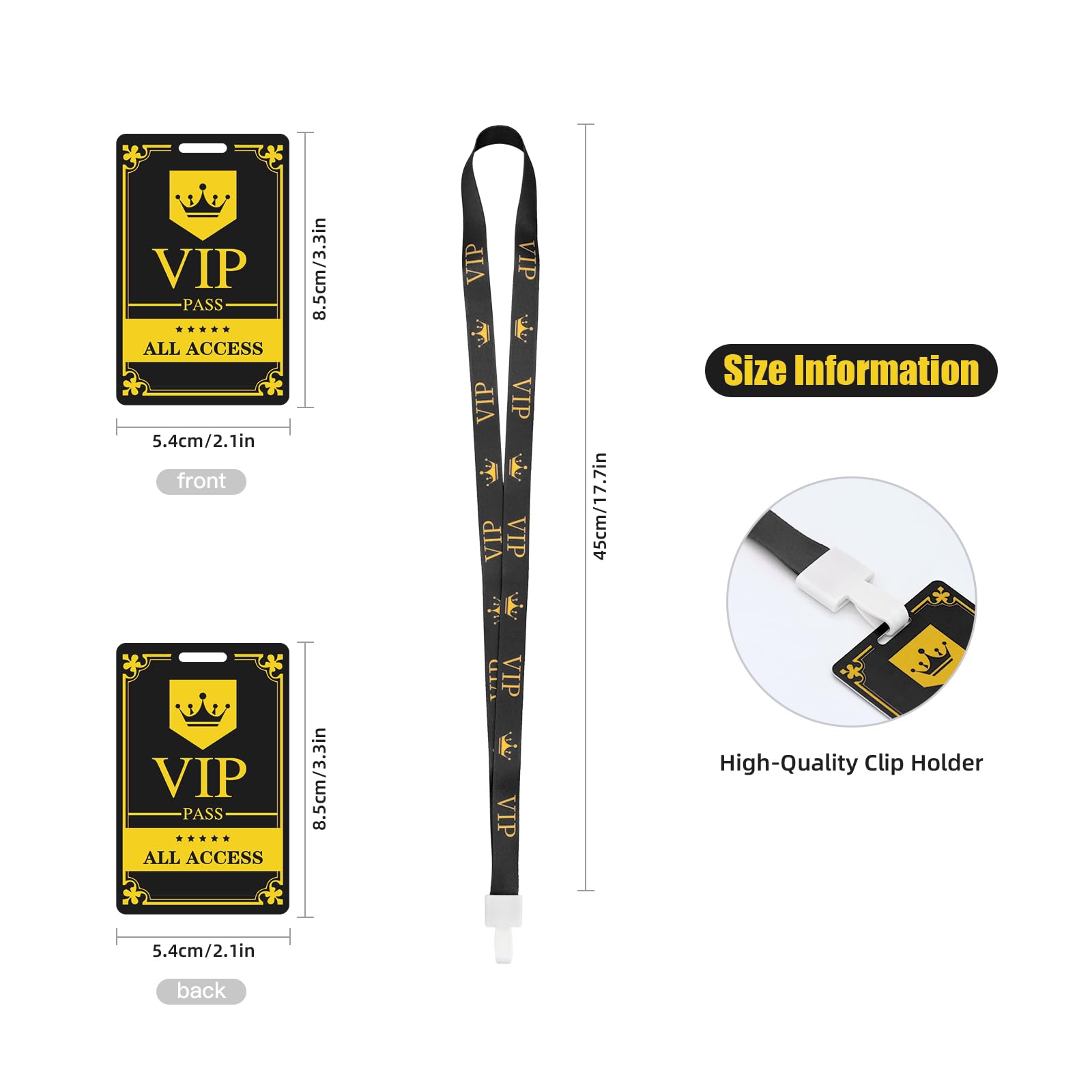 Cordones para insignia VIP y tarjetas de pase de plástico (25 piezas) – Pase de identificación temporal reutilizable para oficina, escuela, eventos, tarjetas de seguridad de plástico PVC