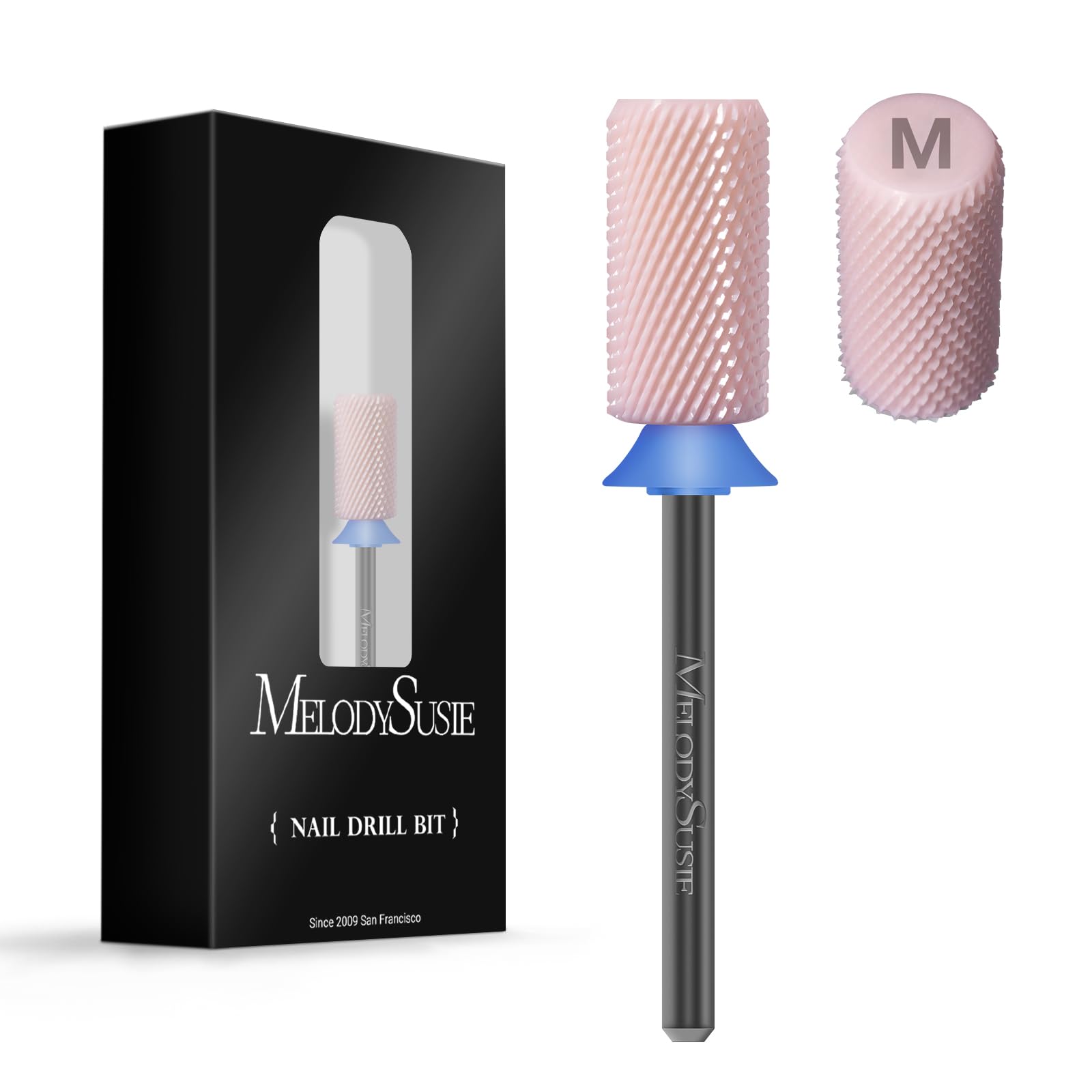 MelodySusie Ceramic Nail Drill Bits, 3/32'' Chamfer Flat Top Large Barrel Bits, Fast Remove Acrylic or Hard Gel, Nail Tool for Manicure Pedicure,