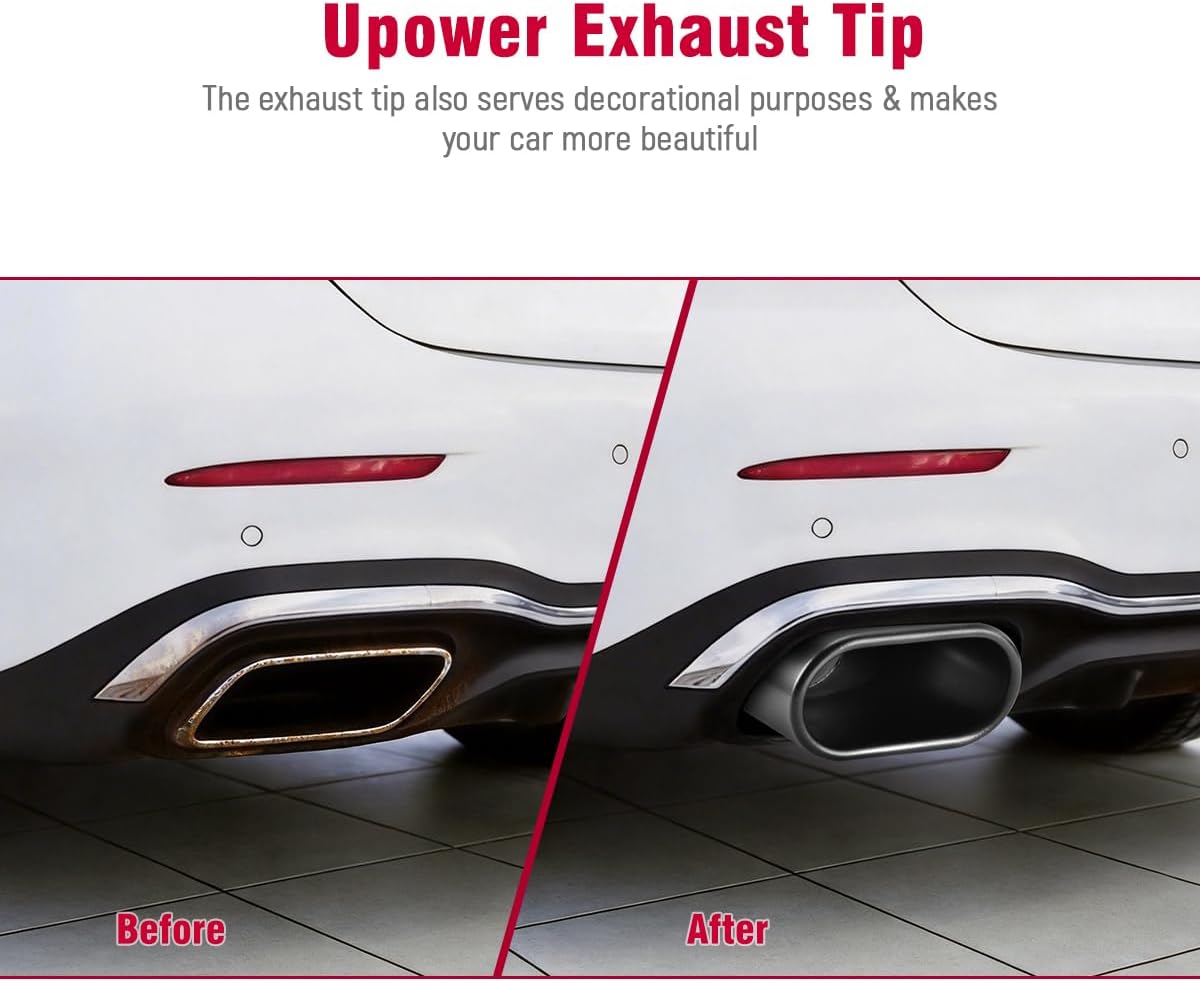 Upower Square Exhaust Tip 3" Inlet, 3" x 5.3" Outlet 9" Long Black Coating Rectangle Exhaust Tailpipe Tip, Clamp on Design