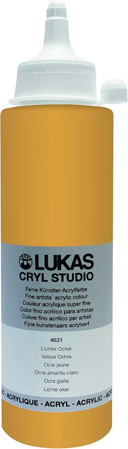 Lukas CRYL Studio Artist Acrylic Paint, Yellow Ochre, 250 ml Bottle - High Pigment Acrylic Paints for Canvas Painting, Large Scale Works - Medium-Viscosity, Water-Mixable, Fast Drying