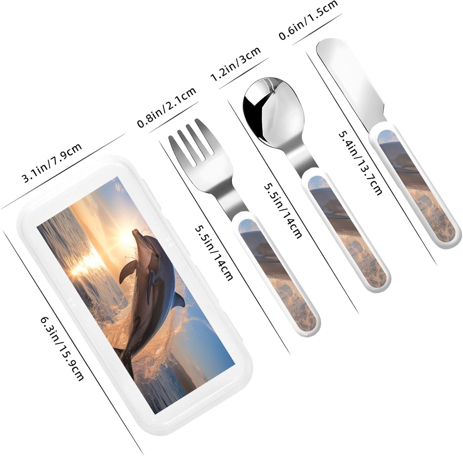 Dolphinn Print Stainless Knife Spoon Fork 3-Piece Set,Flatware Cutlery Set With Storage Case
