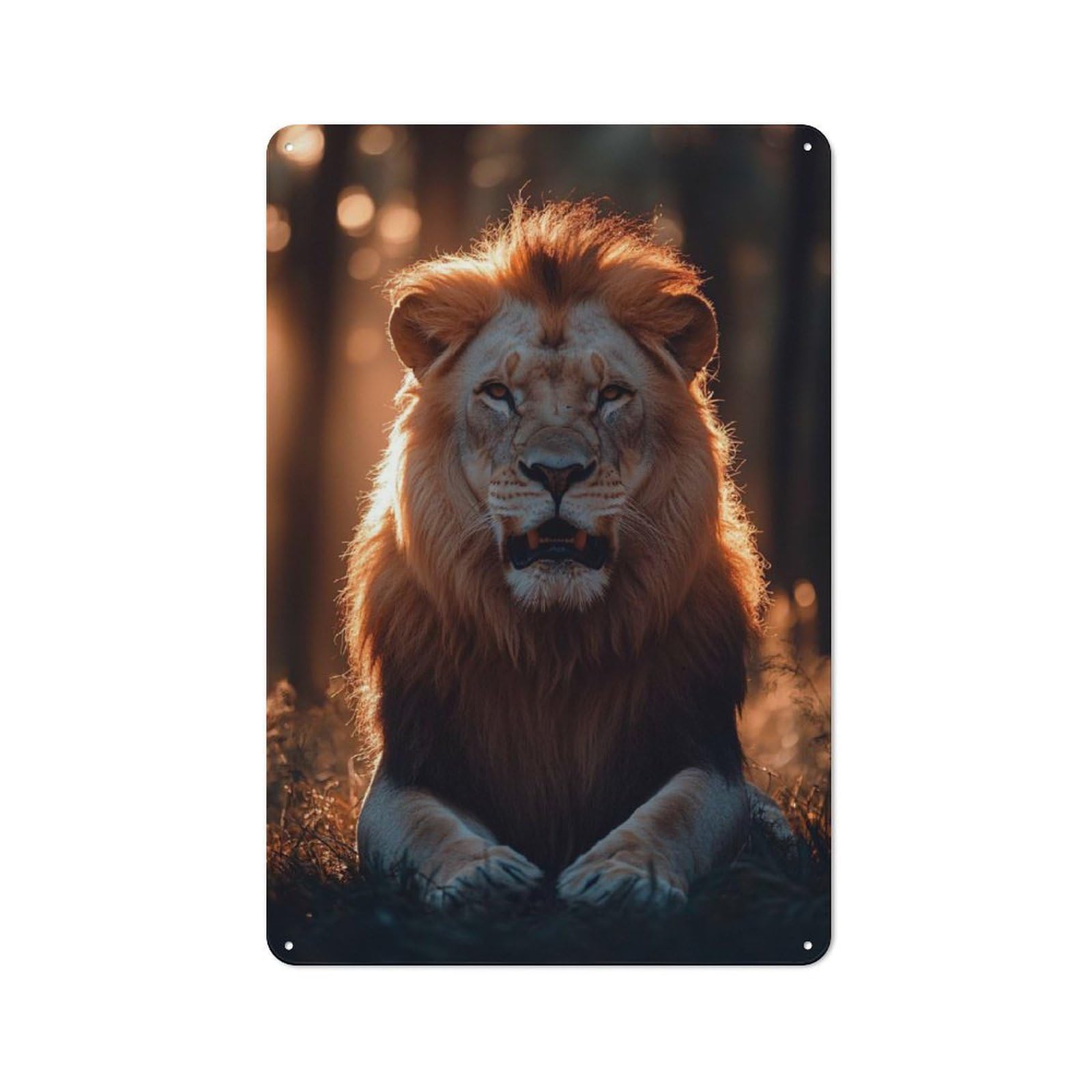 Junmoney Style-17 Workshop Style Majestic Lion Portrait In Golden Light Tin Sign 30X20cm, Garage Wall Decor For Tool Room, Garage, Studio Or Home Bar