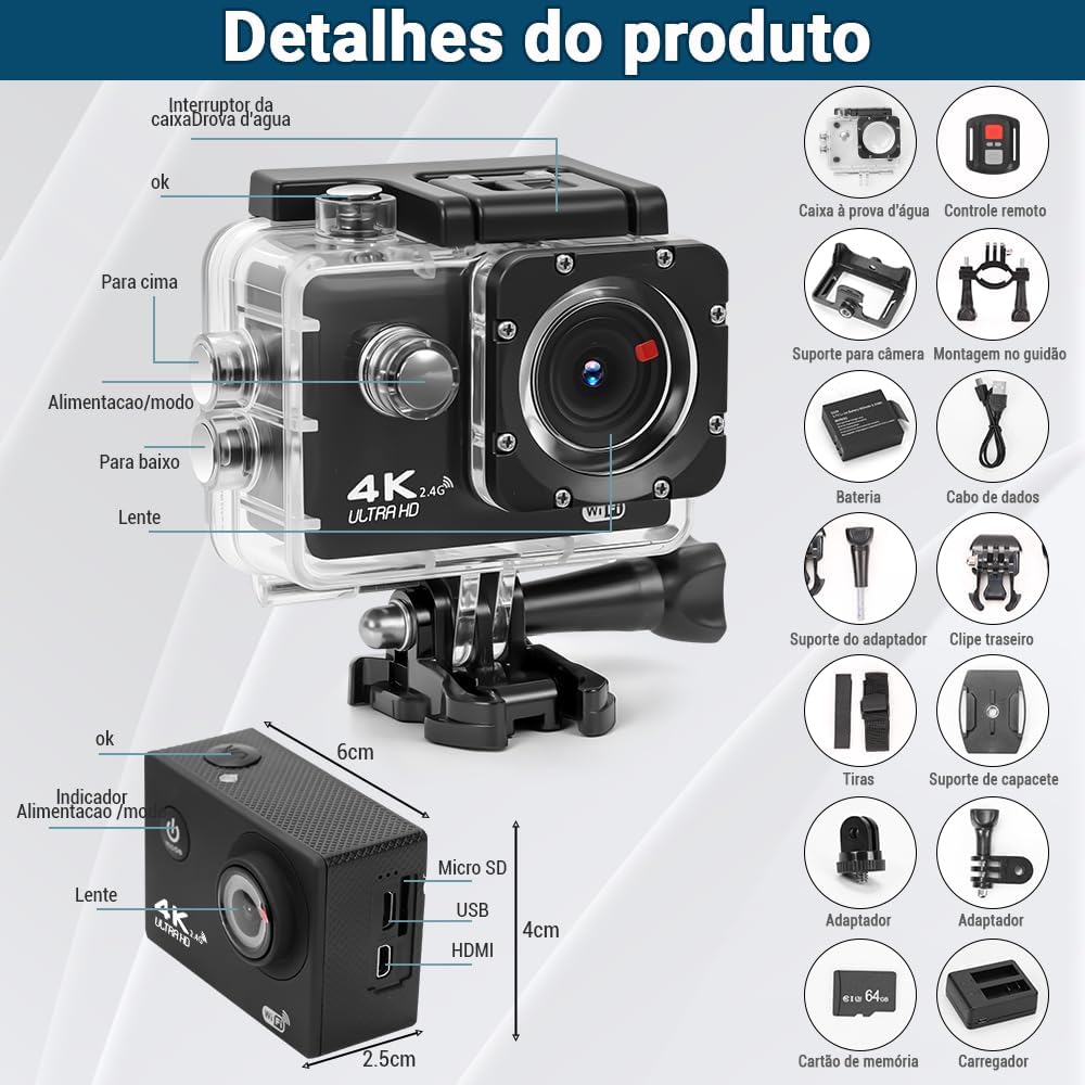 617eINBc-oL._AC_SL1000_ Filmadora 4K, 4K Câmera a Prova D'Água Subaquática de 20MP com Eis, Profundidade À Prova D'Água de 30 m