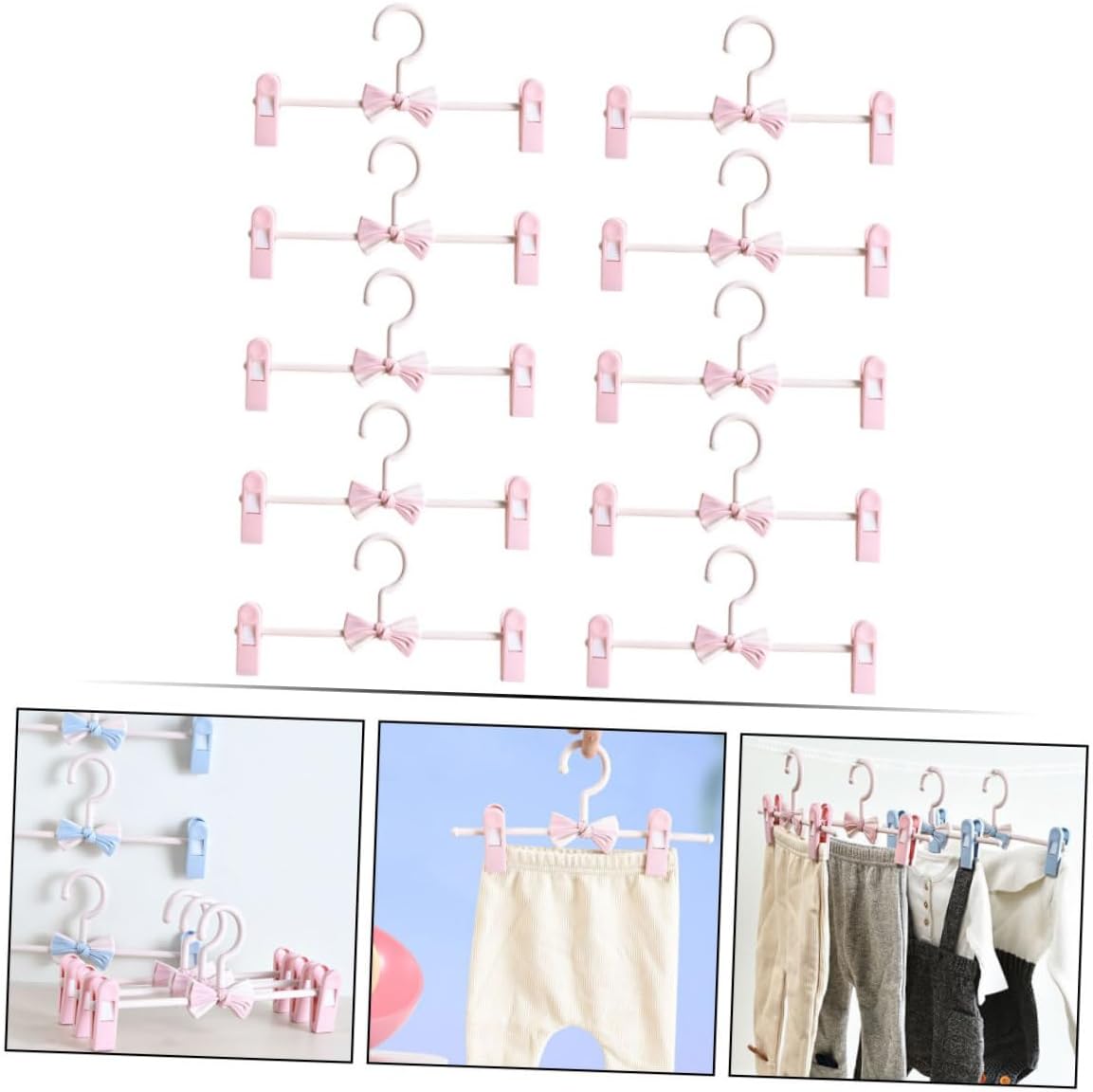 BESPORTBLE 10pcs Adjustable Anti-Skid Household Pants Hangers with Clips, Stretchable Skirt and Jeans Hanger for ’ Clothing Organization in Pink