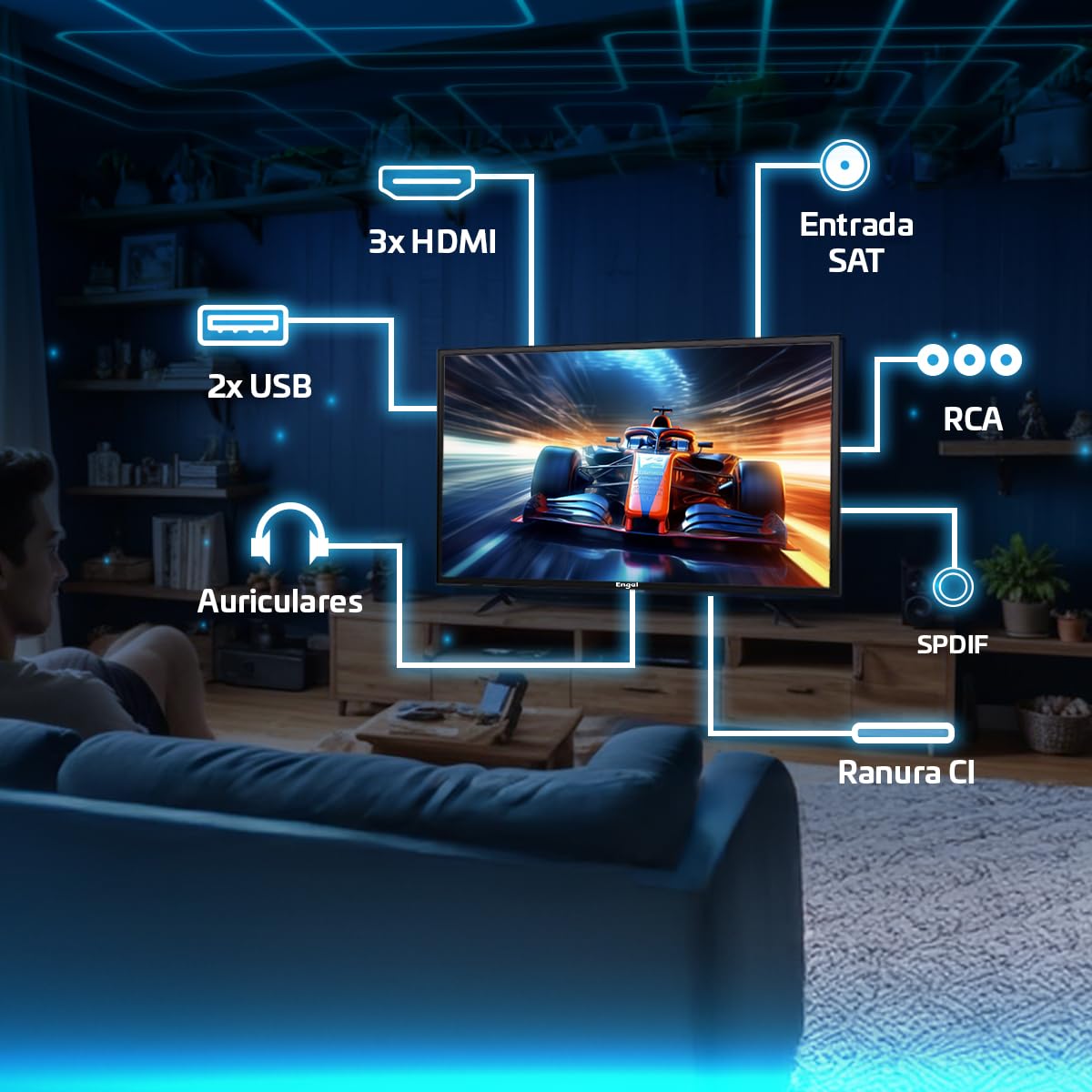 Engel LE2466T2 - Televisor LED de 24'' HD Ready NO Smart con Sintonizador TDT T2, Satélite y Cable - Dolby Audio - 3 HDMI, 2 USB, SPDIF Coaxial - Compacto y Versátil