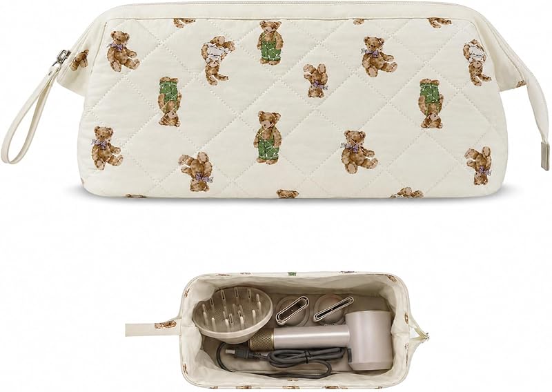 Estojo de viagem acolchoado para ferramentas de cabelo Stratalife Cream Bear com pano de microfibra