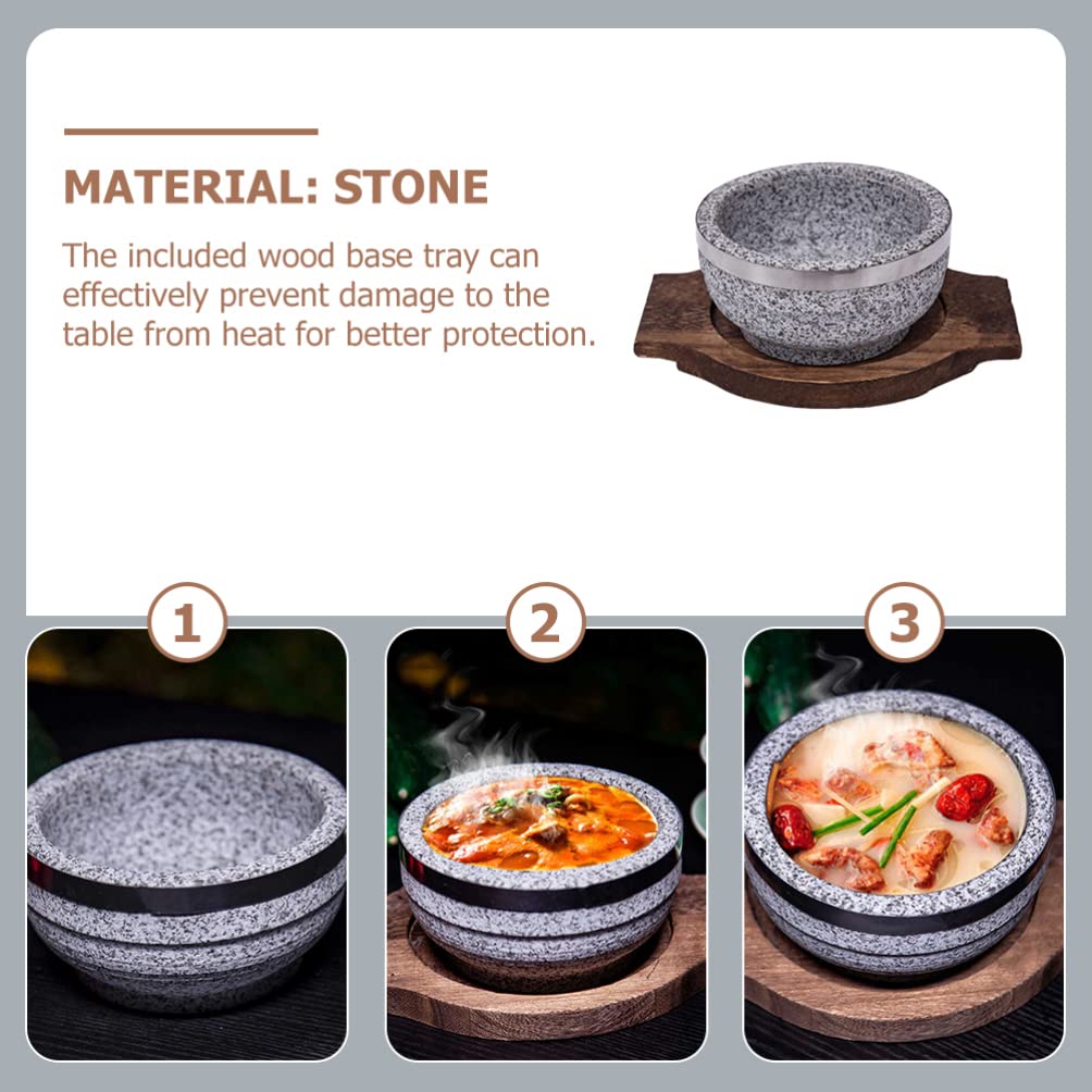 Koreanisches Dolsot Bibimbap Schüssel-Set – Keramik-Suppen-Eintopfschalen mit Holzboden – ideal für koreanische Küche Reis und Servieren – Küchengeschirr Backgeschirr