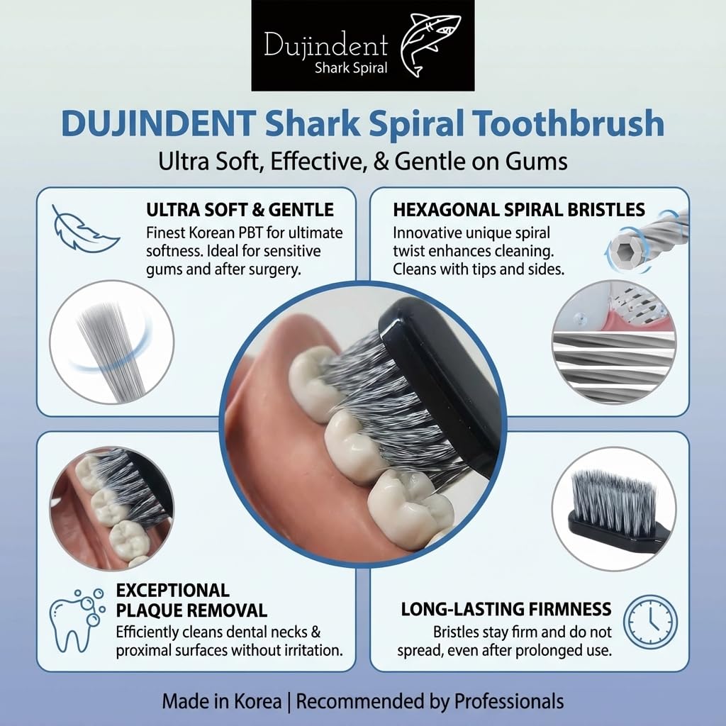 Cepillo de dientes de tiburón en espiral suave con cerdas en espiral para eliminación de placa y encías sensibles, cepillo de dientes de implante de limpieza profunda (1)