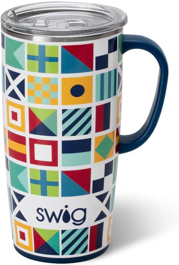 Swig Life 22oz Travel Mug, Insulated Tumbler with Handle and Lid, Cup Holder Friendly, Dishwasher Safe, Stainless Steel, Travel Coffee Cup, Insulated Mug with Lid (Nauti Girl)