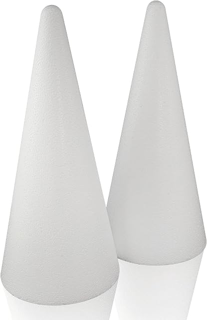 Styropor A32122 stożek Ø 12 cm wysokość 27 cm 2 sztuki, biały