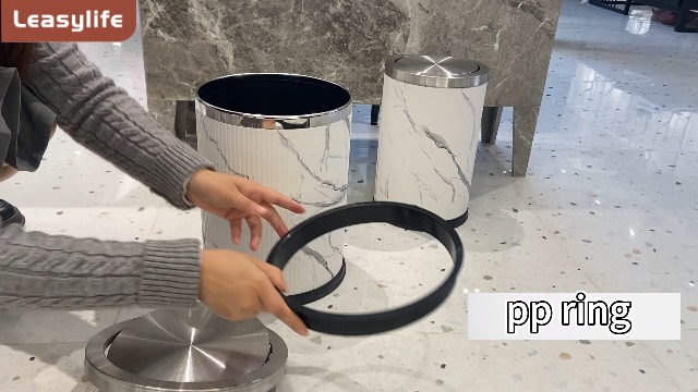 Image of Bathroom Trash can with lid,Flip Lid Trash Can for Bedroom,Hide the Garbage Bag,Medium Garbage Can for Living Room,Hotel,(15L-White-Silver)