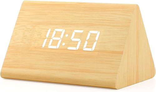 Vista 8 de OCT17 Reloj de madera de madera, nueva versión LED alarma reloj de escritorio digital brillo ajustable, hora de alarma, muestra la hora