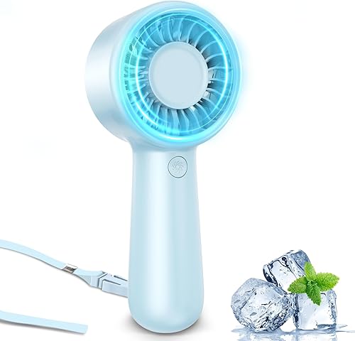 Miniatura 13 de Ventilador de mano portátil, pequeño ventilador de mano turbo personal, potente, refrescante, cordón, recargable por USB, 5 velocidades, maquillaje,