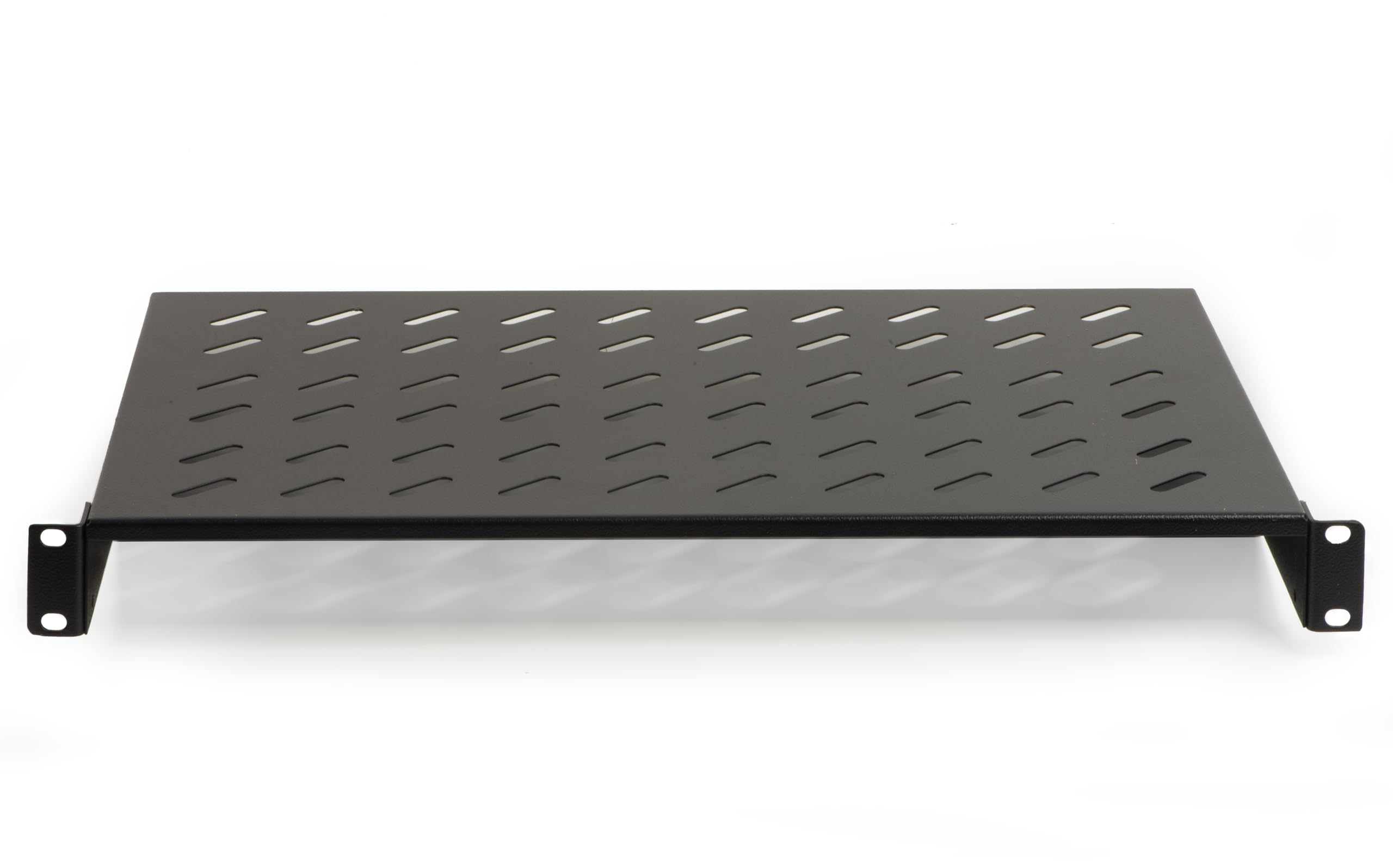 ripiano per armadio rack CORIP300N in acciaio con capacità di carico 30 kg e superficie traforata per circolazione aria, dimensioni 48,5x30x4,5 cm, colore nero RAL9005