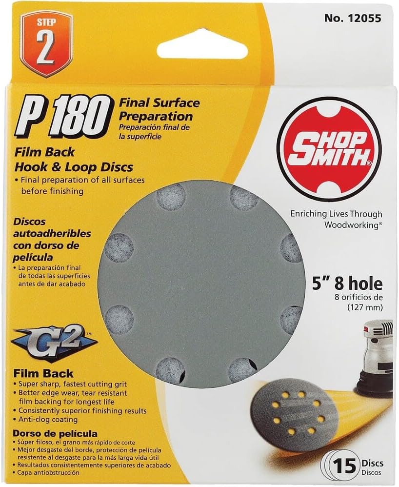 Shopsmith 5 in. Aluminum Oxide Hook and Loop Sanding Disc 180 Grit Fine 15 pk
