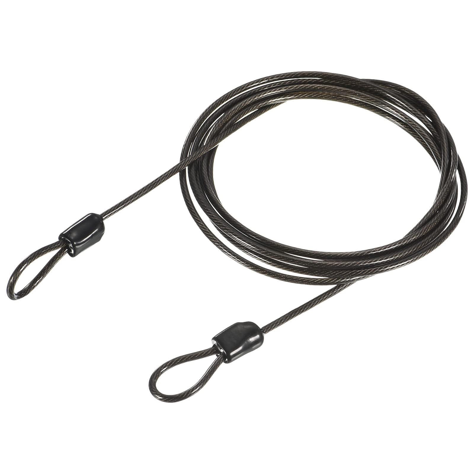 TA-VIGOR 1Pcs Security Steel Cable, 2.5mm x 2m / 6.56ft Coated Safety Wire Rope with Double Loop, Flexible Security Cable Lock for Bike, Luggage, Travel and Outdoor Use, Black