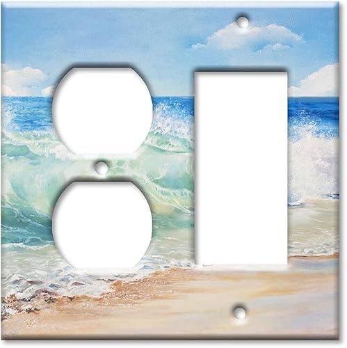 Miniatura 9 de Art Plates - Placa decorativa de pared metálica dúplex eléctrica - Cubierta de salida de 1 banda - Pintura de playa (fabricada en EE. UU.)