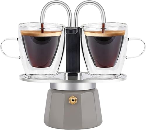 Miniatura 11 de -Mini Express Swiss Single Tube Moka Pot Aluminio Rojo, El juego Moka incluye una taza de doble pared de 3 onzas, disfruta de un delicioso café en