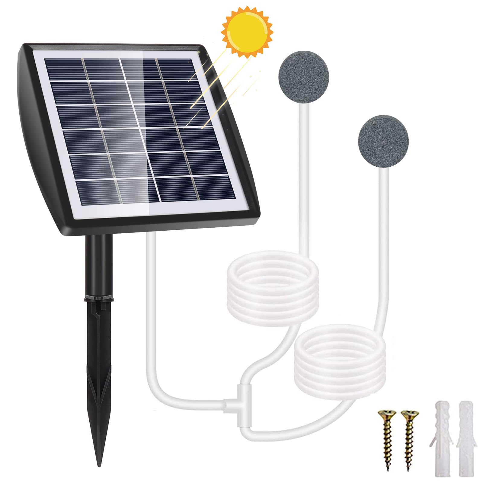 Pompa tlenu solarnego 2 W do stawu i akwarium, tlen 2200 mAh z kamieniem powietrznym i wężem