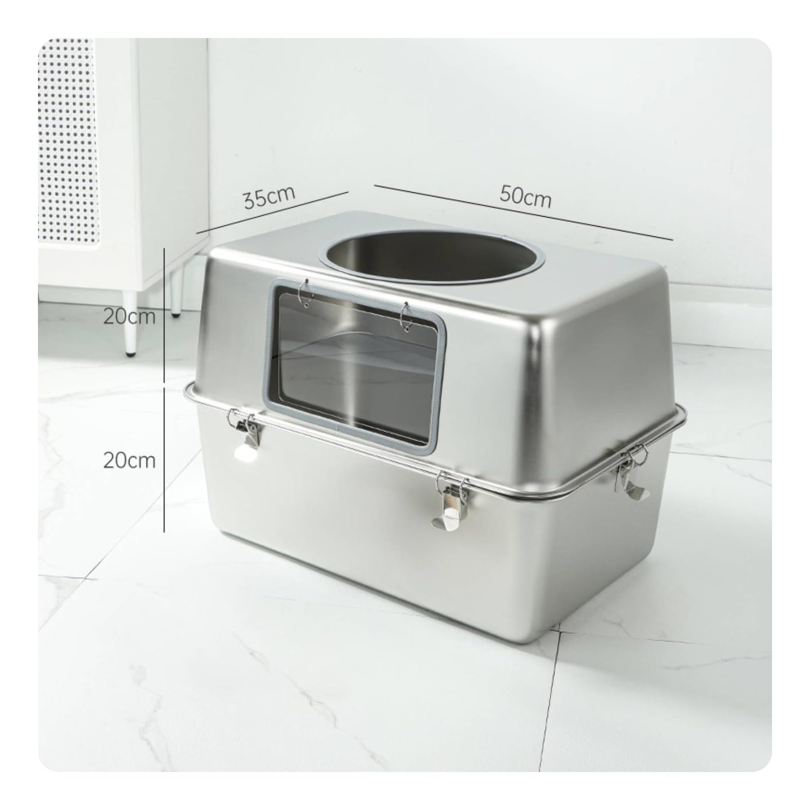 Lettiera in Acciaio Inox Resistente Ai Graffi Lettiera con Due Ingressi Antiodore per Gatti, 50 35 40CM